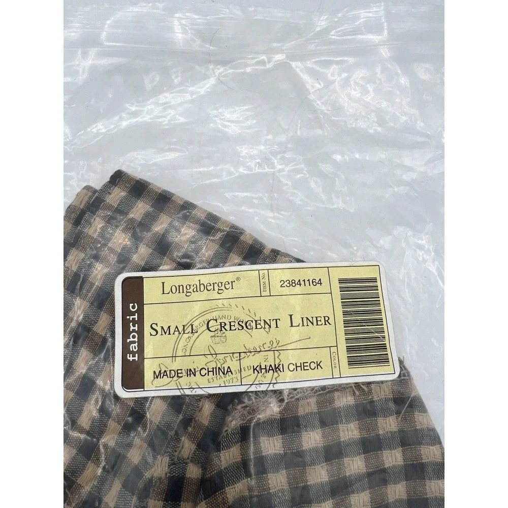 🧺 Longaberger Small‎ Crescent Basket Liner – Khaki Check – NIP (New in Package)